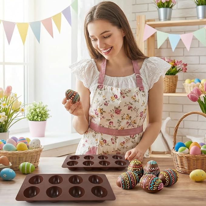 2 Pack Silicone Egg Molds 8 Cavity Easter Silicone Candy Mold 3D Egg-Shaped Silicone Baking Mold for Chocolate, Jello, Mini Cakes, DIY Desserts, Candy, Ice, Pudding, Baking (2, Dark Brown) - Image 4