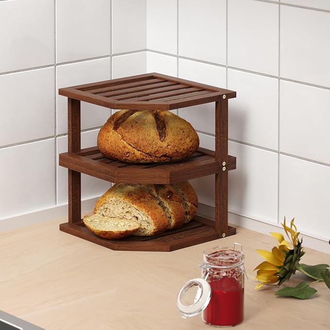 VERTORGAN 2 Tier Bamboo Plate Organizer,Corner Shelf for Kitchen(Brown | Pantry Storage,Dish Rack,Spice Rack,Corner Organizer,Kitchen Counter Shelves,Kitchen Storage,Holds Plates - Image 2
