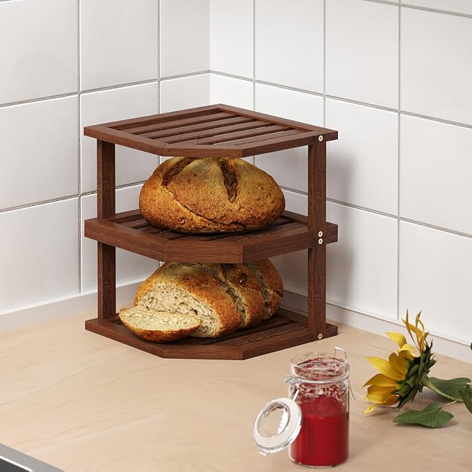 VERTORGAN 2 Tier Bamboo Dish Drying Rack,Corner Shelf 2 Pack(Brown) | Pantry Storage,Dish Rack,Spice Rack,Corner Organizer,Kitchen Counter Shelves,Kitchen Storage,Holds Plates - Image 2