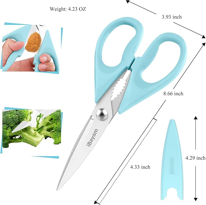 iBayam 8.7" Heavy Duty Kitchen Scissors All Purpose 2-Pack –Pistachio/Blue | Sharp stainless steel blades, cut meat, chicken & vegetables. Ergonomic comfort grip, dishwasher safe, includes blade covers - Image 3