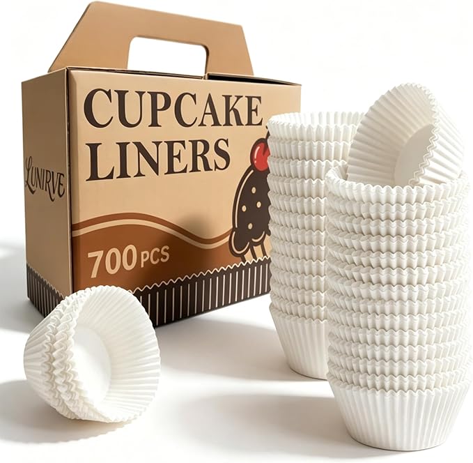 700 Count White Cupcake Liners - Greaseproof Muffin Baking Cups, 2 Inch | Non-Stick, Disposable Muffin Liners — Hold Cupcakes, Muffins, Desserts & Nuts for Parties, Weddings and Birthdays by Lunirve