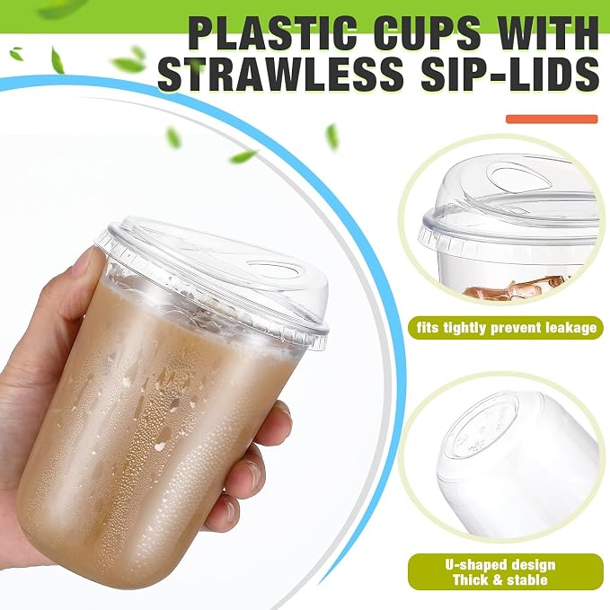 Ziliny 50 Sets Clear Plastic Coffee Cups with Sip Lids, Disposable Plastic PET Crystal Cups for Iced Coffee, Smoothie, Cold Beverage, Drink Shops and Party Catering(Clear,16 oz) - Image 4