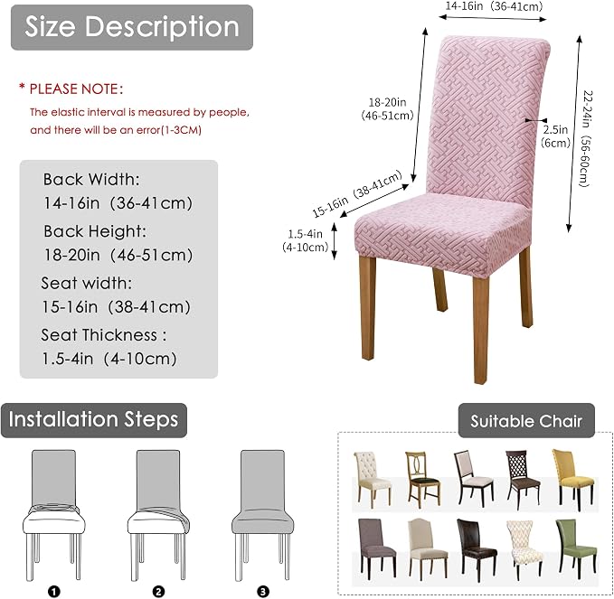 FORCHEER Chair Covers for Dining Chairs 4 Pack Pink Jacquard Stretch Parsons Chair Slipcovers Washable Removable - Image 3