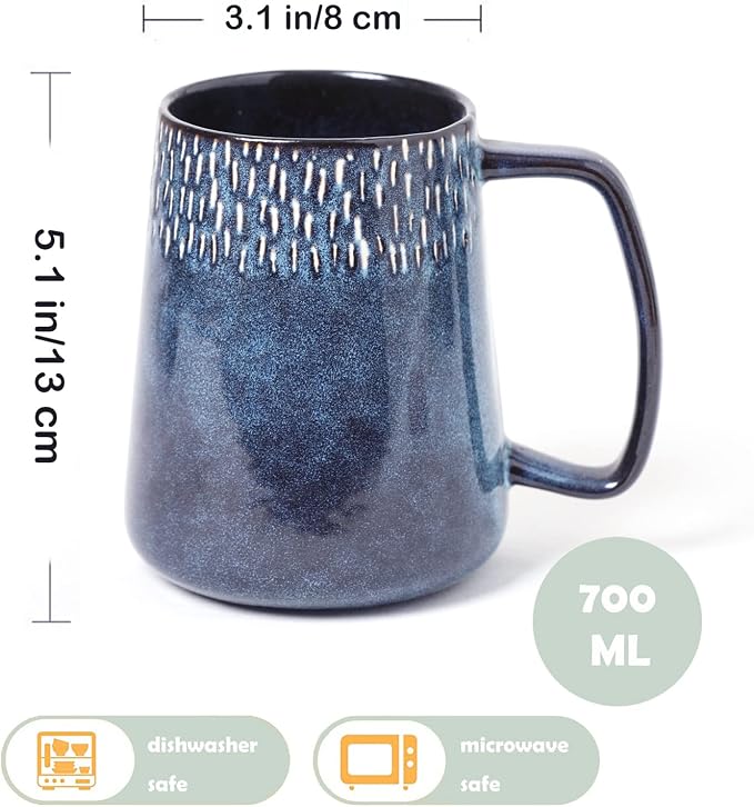 Large Ceramics Coffee Mugs,24 OZ,Large Handle Design,Extra Large Tea and Coffee Cup for Office and Home，Microwave And Dishwasher Safe(Color:24 oz star blue) - Image 2