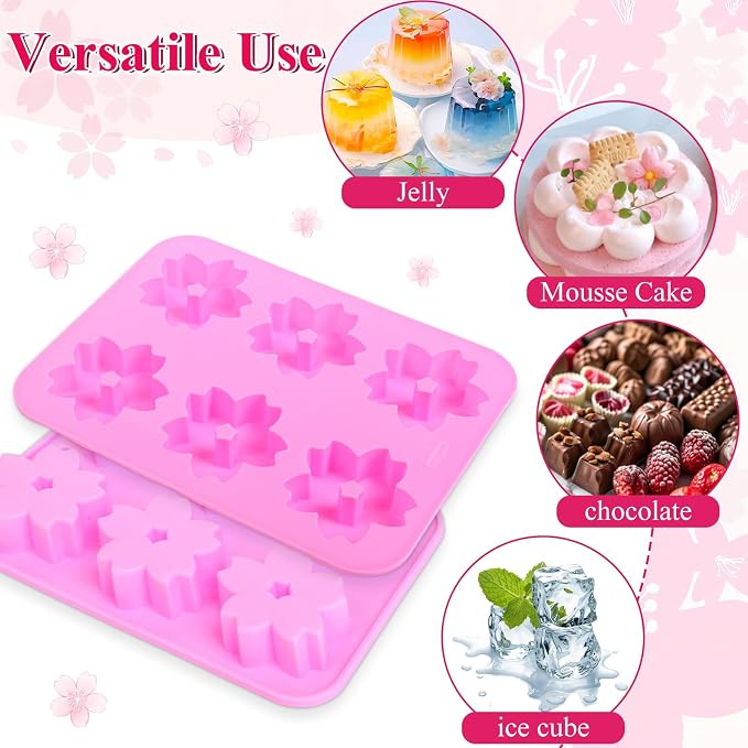 2 Pack Sakura Flower Silicone Soap Molds, 6 Cavity Ice Cube Tray by EORTA for Mousse Chocolate Jelly Dessert Candy Pastry DIY Craft Valentine Day, 9.05 * 6.69inches - Image 6