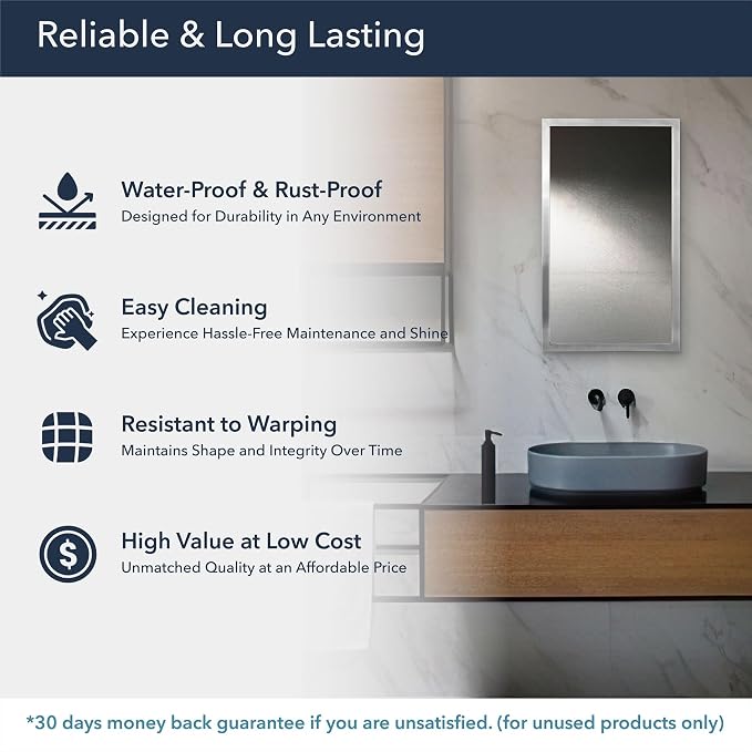 Brushed Nickel Stainless Steel Metal Framed Mirror 19"x25" for Bathroom Vanity – Decorative Rectangular Bathroom Mirror for Over Sink, Bedroom & Living Room - Image 5
