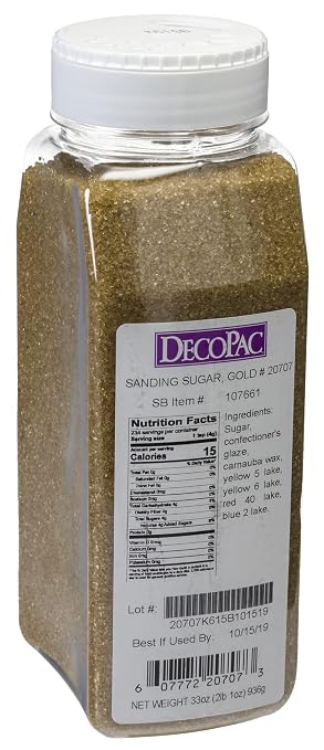DecoPac Sanding Sugar | Sparkling Gold Edible Sugar Sprinkles | 33oz | Edible Sanding Sugar in Handheld Container | Made In USA | Sugar Sprinkle Mix For Cakes, Cupcakes, Cookies, Extra Large Pack | 33 Ounce - Sparkling Gold - Image 2