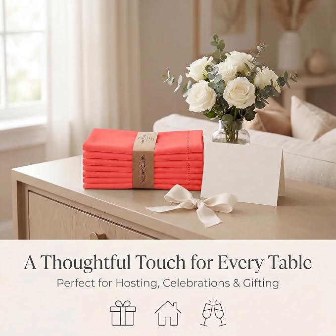 Urban Villa Hemstitch Cloth Dinner Napkins Cotton 20”x20” (Set of 12)-Red - Image 9