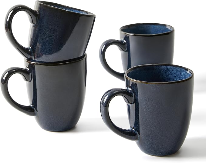 Pokini Coffee Mug 15 oz, Ceramic Coffee Mugs Set of 4, Reactive Glaze Mug for Latte/Tea/Cappuccino/Cocoa, Irregular Stackable Mug Set for Men, Women, Dad, Mom, Dishwasher & Microwave Safe, Starry Blue by Pokini