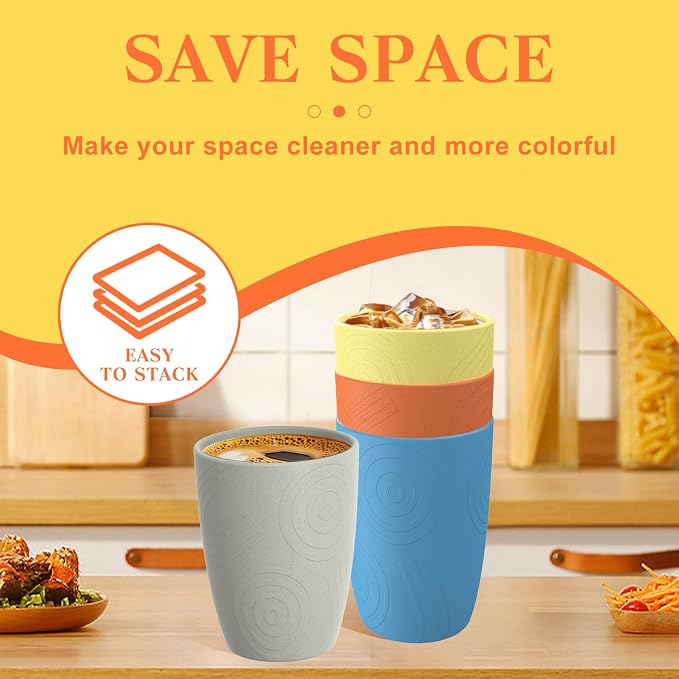 Homienly Drinking Glasses & Shatterproof Cups Set of 4 | Premium Wheat Straw, Non-Toxic Reusable Plastic Cups | Dishwasher & Microwave Safe for Beach, Camping... (12 oz, Beach Color) - Image 4
