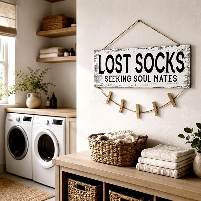 Laundry Sign Wall Decor, Lost Socks Laundry Sign, Rustic Sign Wall Art for Washroom, Bathroom Lost Socks Decorative 6"x14.5" - Image 5