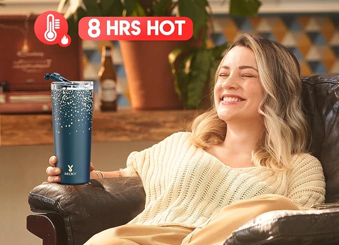 Meoky 24 oz Insulated Travel Coffee Mug: Leak Proof Lid, Midnight Galaxy | Stainless Steel Coffee Tumbler, Keeps Hot for 8 Hours or Cold for 24 Hours, Fits in Car Cup Holder, BPA Free - Image 2
