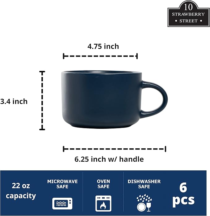 10 Strawberry Street Wazee Matte 4.75"/22 oz Oversized Mug, Set of 6, Midnight Blue - Image 2