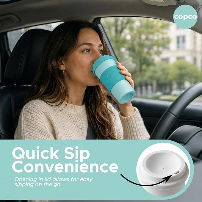 Copco Acadia Travel Mug with Lid, 16 Oz - Aqua & Mint, Set of 2 | Double Wall Insulated Tumblers with Spill Resistant Lids, Non Slip Grip, Slim Design Fits Car Cup Holders, Dishwasher Safe - Image 6
