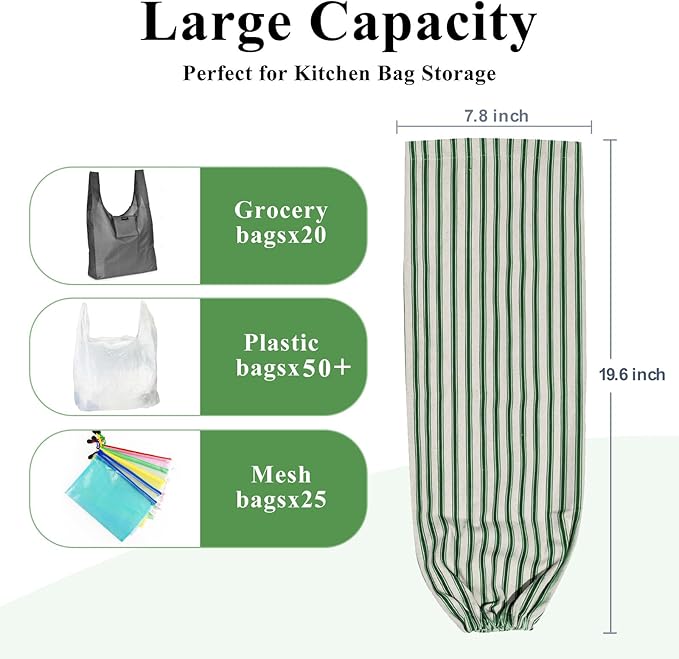 Plastic Bag Holder, Wall Mount Grocery Bag Holder, Reusable Trash Bag Organizer for Home Kitchen Pantry Decor (Green) - Image 3