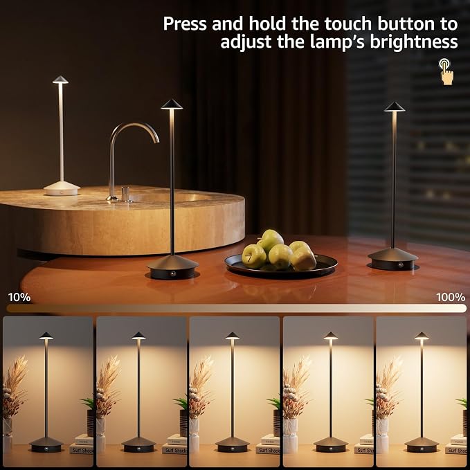 Cordless LED Table Lamps,Portable Battery Desk Lamp,2 Pack,Black | 6000mAh Rechargeable,3000K/4500K/6000K Touch Stepless Dimming,Aluminum IP54 Waterproof Wireless Lighting for Outdoor/Indoor - Image 3