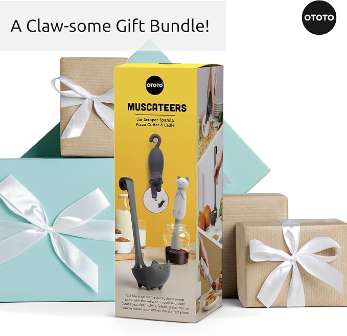 OTOTO Muscateers Bundle of Mary Cat, Katie, Kitty - Jar Scraper Spatula, Soup Ladle, Pizza Cutter - Cute Kitchen Accessories, Spooky Gothic Cat Gifts for Women, Kitchen Gifts, Halloween Gifts - Image 7