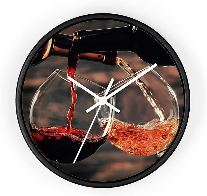 Mozingo ~ Wine Clock for Kitchen Bar Wall It's Wine O'clock Silent Time Gift Home Decor Made In USA, 10" (Hour Marks - None, Clock Frame Color - Black, Wine Theme #01) by Unknown