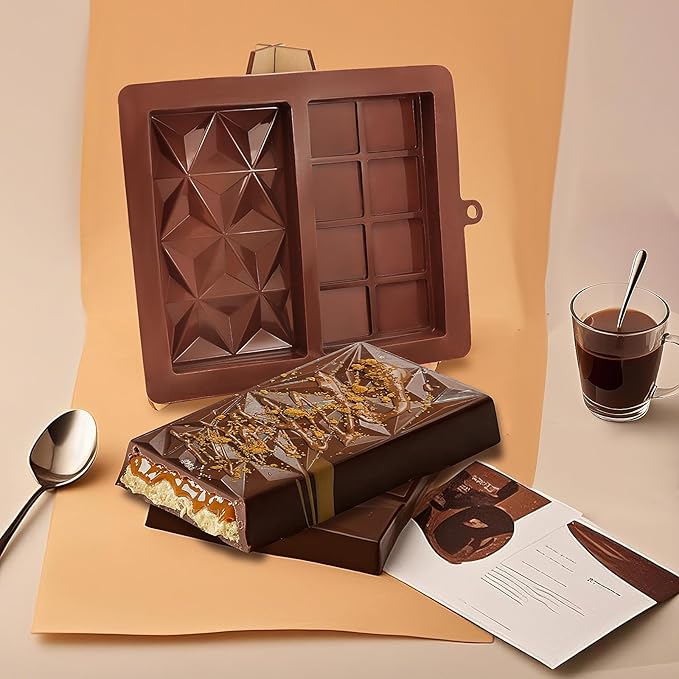 1 Pack Deep Chocolate Bar Molds, Silicone Dubai Chocolate Bar Mold, Candy Bar Mold for Stuffed Bar with Scraper
