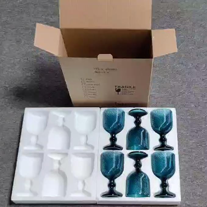 Taganov Blue Water Goblets Glassware Vintage Wine Glasses set of 6 Stem Glasses Drinking Stemware 12 Ounces for Wedding Party Bar Twill pattern 350 ml - Image 5