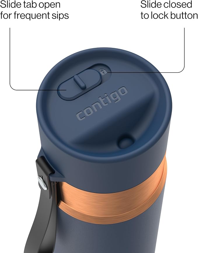 Contigo AutoSeal 16 oz Stainless Steel Vacuum-Insulated Water Bottle with Leakproof Push-Button Spout & Lock, Carry Strap, BPA-Free & Lead-Free, Dishwasher Safe - Image 3