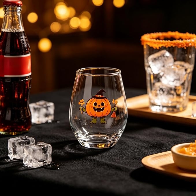 Halloween Stemless Wine Glass, Cute Pumpkin Ghost Cat Egg Shaped Tumbler, Clear Waterproof Printed Glassware, Festive Decorative Cup, Halloween Party Supplies & Holiday Gift for Women, A - Image 4