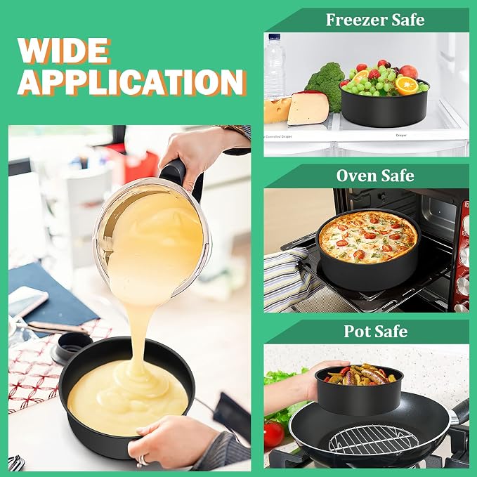 P&P CHEF 6 Inch Cake Pan Set, 3Pcs Non-stick Round Baking Cake Pans Tins | Stainless Steel Core & Nonstick Coating, Good for Baking Layer Tier Cakes for Birthday Wedding, Deep Side & One-piece Design - Image 6