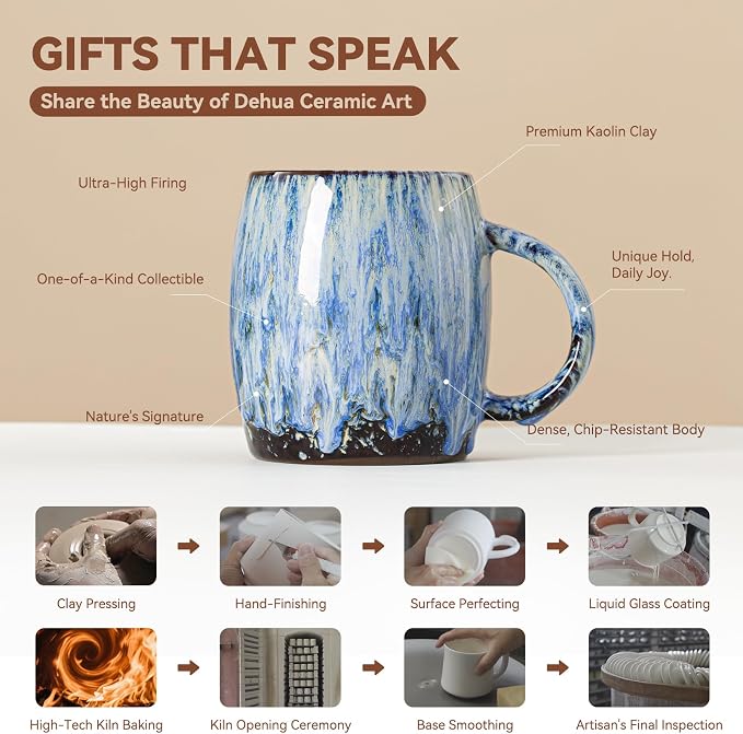 Unique Reactive Glaze Ceramic Coffee Mug - 14 oz Large Coffee Cup with Ergonomic Handle, Deep Sea Blue Mug for Coffee, Tea, Milk - Perfect Birthday & Housewarming Gift for Friends, Women, Men - Image 6