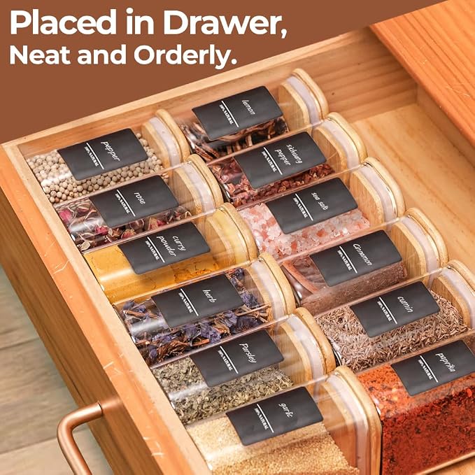 ComSaf Spice Jars 8oz Set of 6, Small Seasoning Containers with 9 Labels | Small Glass Jars With Labels, Empty Rectangle Canisters, Spice Rack Organization, Loose Tea, Herb, Powder, Dry Good, BPA Free - Image 5