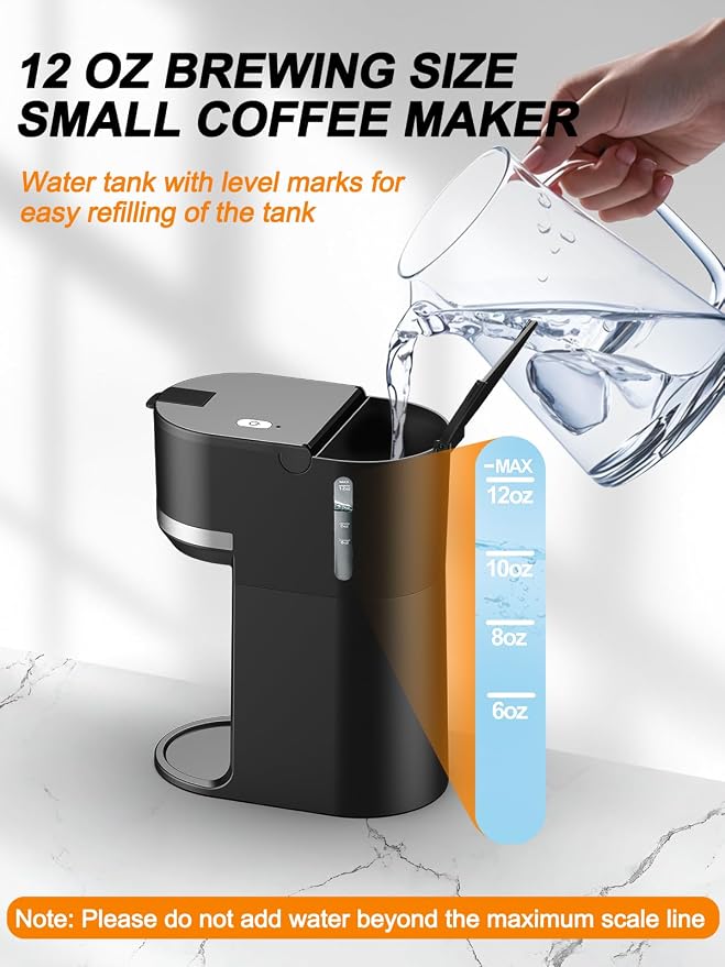 Single Serve Coffee Maker for Coffee Pods and Grounds, Fast Brew, 6-12 oz Brew Sizes Single Cup Coffee Maker Fits 5.5" Mugs, One-Button Small Coffee Maker, Descaling Reminder,Black,9.45 Inches - Image 4