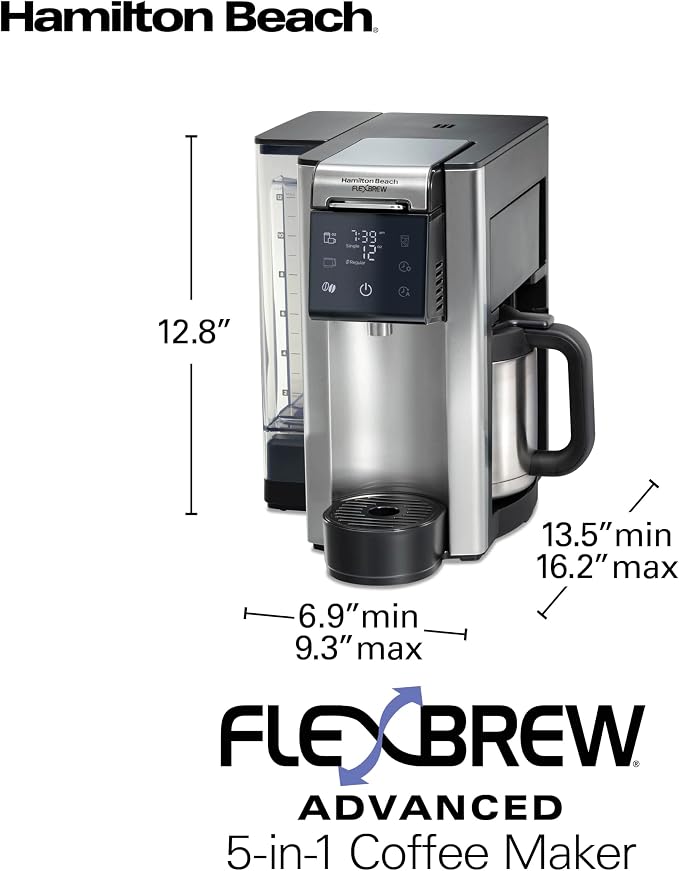 Hamilton Beach Flexbrew Advanced 5-in-1 Drip & Single Serve Coffee Maker | Single Serve Hot & Iced Coffee Maker | 12 Cup Thermal Programmable Drip Coffee Maker | Removable 60 oz. Reservoir | Black - Image 8