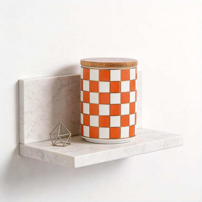 Kitchen Countertop Ceramic Checkered Canisters,Black And White Food Storage Containers With Lid,Airtight Kitchen Canisters for Flour, Sugar, Coffee, Tea, and Dry Goods (Orange, Small) - Image 9