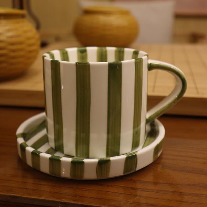 8 Oz Coffee Mug Large Espresso Cups With Saucer Ceramic Coffee Mugs Porcelain Coffee Cup With Saucer Hand-Painted Striped Art Cup And Saucer,C - Image 8