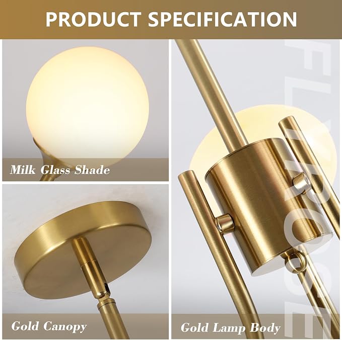 3 Light Vintage Gold Chandelier Milk Glass Globe Chandeliers Brass Sputnik Ceiling Light Fixture Mid Century Modern Pendant Light Dining Room Kitchen - Image 3