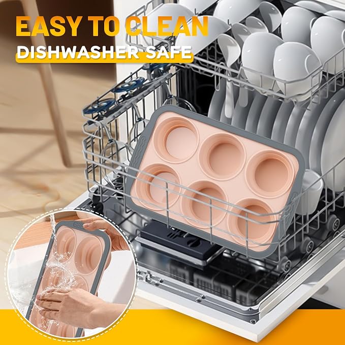 Silicone Muffin Pan, 6 Cups Non-Stick Cupcake Pan, Food-Grade BPA-Free Muffin Tin, Oven-Safe 450 °F, Reinforced Steel Frame, Easy-Grab Handles, Quick-Release 2.7" Baking Molds for Mini Treats - Image 5