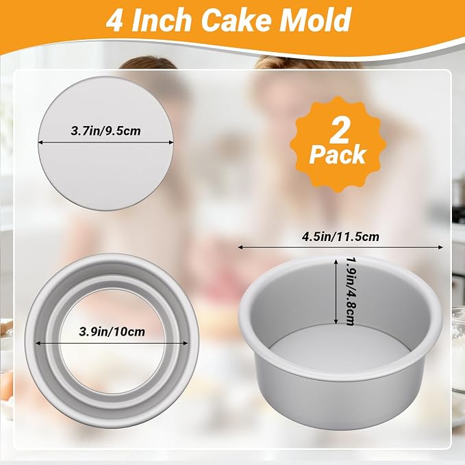 Beasea 4 Inch Cake Pan, 2 Pack Aluminum Alloy Mini Round Cake Pans with Removable Bottom, Cheesecake Tin Mold for Baking Oven Bakeware - Image 2