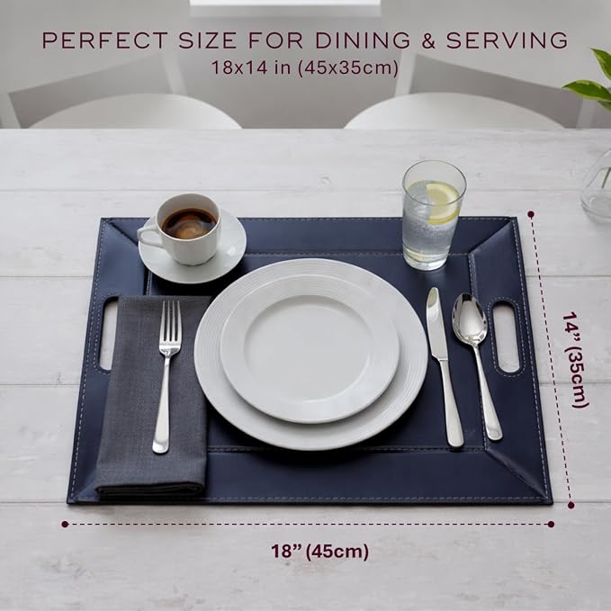 FREEFORM PLACEsMAT 2-in-1 Faux Leather Placemat & Serving Tray | Reversible Design, Lays Flat & Easy to Clean | Ottoman Food Tray, Perfect Housewarming Gift, 18” x 14” (Navy Blue & Ivory, Set of 4) - Image 7