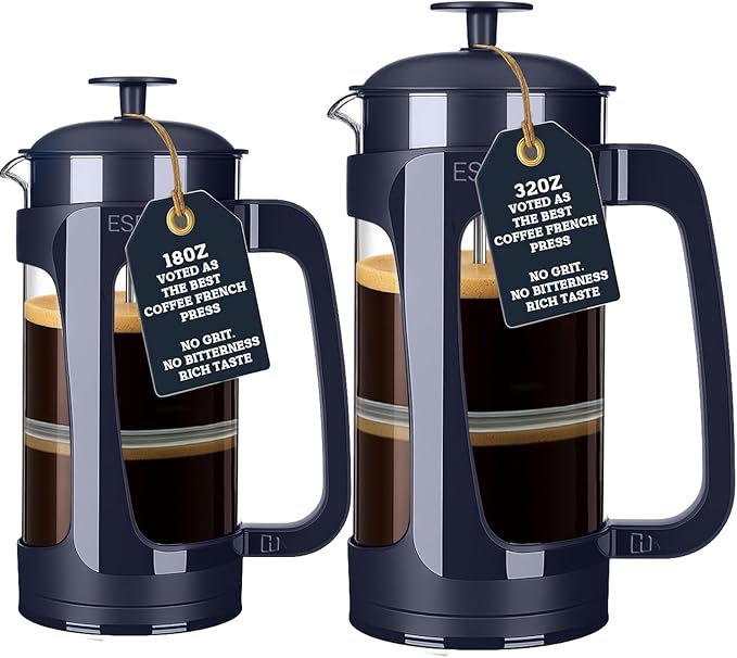 ESPRO P3 French Press Coffee Maker – Patented Double Micro-Filter for Grit-Free Brew, Heat Resistant thicker Borosilicate Glass Coffee press – Blue (32 oz)