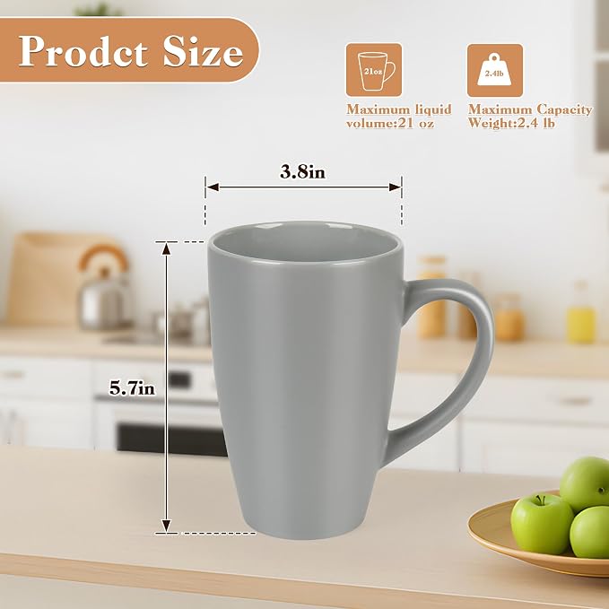 BYCNZB 20oz Extra Large Ceramic Tall Coffee Mugs Set for Coffee Tea Hot Cocoa set of 4 Dishwasher & Microwave Safe (Matte gray) - Image 2