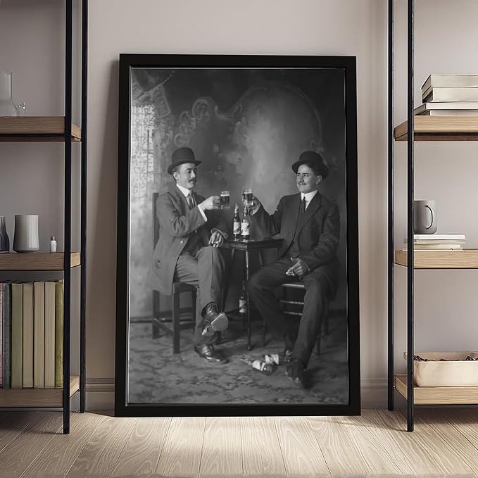 UXCBIA Two Men Drinking Beer, Vintage Black And White, Alcohol Prohibition Poster Canvas Poster Wall Art Decor Print Picture Paintings for Living Room Bedroom Decoration Black Frame 24x36in(60x90cm) - Image 4