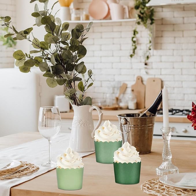 Whaline 120Pcs Sage Green Paper Baking Cups Scalloped Edge Cupcake Wrappers Gradient Green Cupcake Muffin Cases for Wedding Birthday Baby Shower, 3 Colors - Image 5