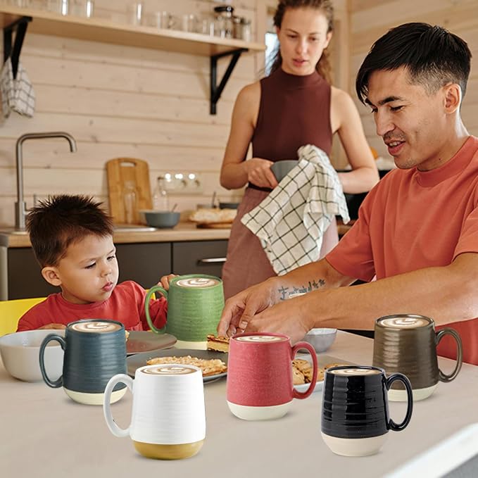 Hasense Porcelain Coffee Mugs Set of 6, 15 Ounce Large Ceramic Coffee Cups Set with Handle for Latte, Tea, Cocoa and Hot Chocolate, Colorful Coffee Mugs for Men and Women, Microwave Safe - Image 4