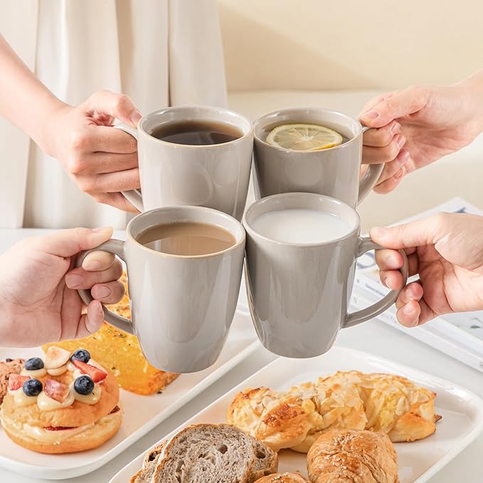 vancasso PLAYA Ceramic Coffee Mug Set of 6, 12 Oz Tea Cups with Handle for Latte, Tea, Cappuccino, Milk, Cocoa, Microwave&Dishwasher Safe, Grey - Image 6