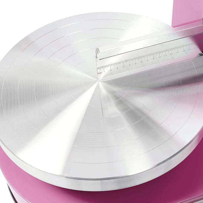 Cake Cream Spreading Machine, Electric Cake Decorating Machine for 4-12 Inch Cakes, Automatic Cake Cream Spreading Machine with Graduated Scrapers Turntable for Dessert Shops, 60-320RPM, 200W (Pink)
