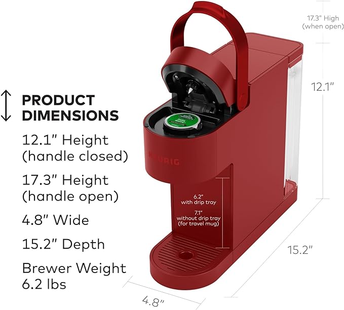 Keurig K- Slim Single Serve K-Cup Pod Coffee Maker, with 3 Brew Sizes, Multistream Technology, 46oz Removable Reservoir, Scarlet Red | 3 Brew Sizes, Multistream Technology, Removable Reservoir, Scarlet - Image 5