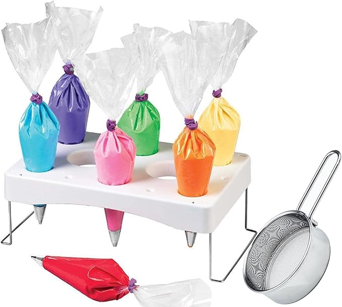 LEILINLIFE Piping bag shelf Cake Decorating Icing Bag Stand 12-Cavity Cream bag holder With Sieve