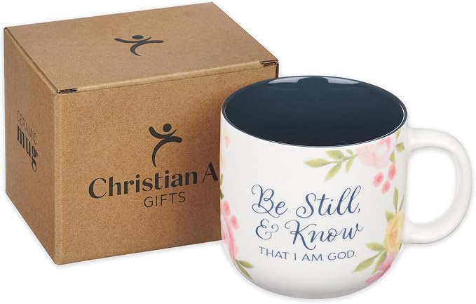 Christian Art Gifts Inspiring Ceramic Coffee Mug for Women: Psalm 46:10 Bible Verse, Dishwasher & Microwave Safe Novelty Cup, Encouraging Gift for Women, White & Navy Blue Multicolor Floral, 14 oz. - Image 7