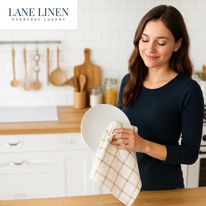 LANE LINEN Kitchen Towels & Dishcloths Set of 12-100% Cotton, Quick-Drying 18” x 28” Absorbent Dish & Tea Towels, Soft Hand Towels for Kitchen - Beige - Image 8