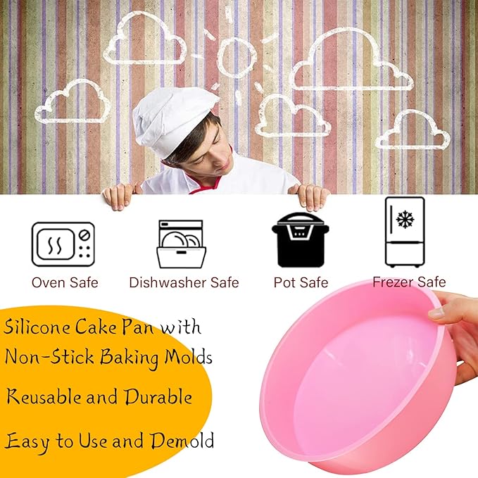 Birthday Cake Molds for Baking Silicone Cake Pans Reusable and Durable Non-Stick Baking Molds Trays for Chocolate Cake Jelly Pudding Mould Candy Making Baked Tool