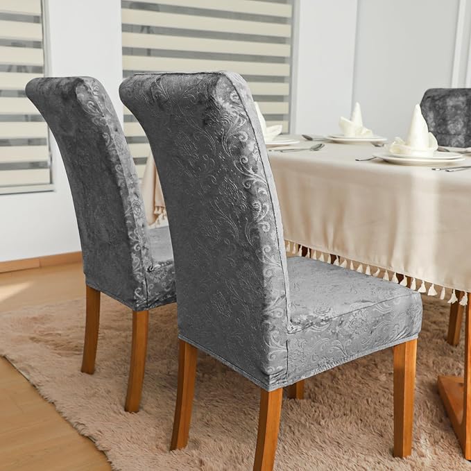 FORCHEER Chair Covers for Dining Chairs Set of 6,Velvet Dark Grey Stretch Dining Room Chair Cover Kitchen Parsons Chair Slipcovers (Pack of 6, Velvet Dark Grey) - Image 4